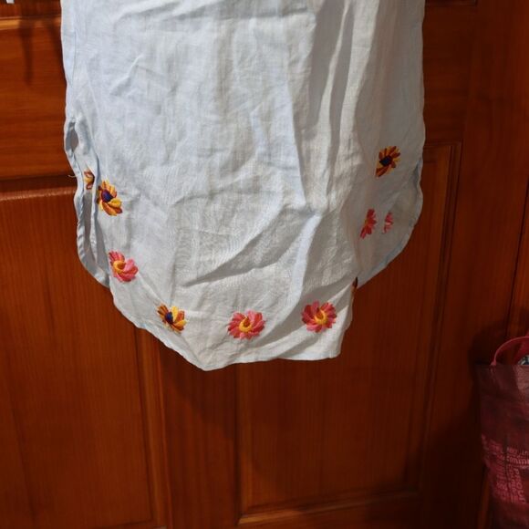 Philosophy Blue Chambray Off-Shoulder Embroidered Floral Dress Medium - Picture 12 of 14